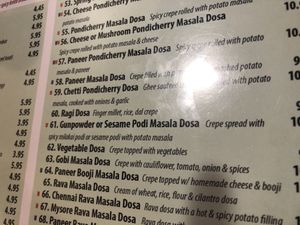 Menu  at Chennai Dosa in Hicksville