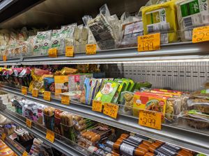 Chilled vegan items at Segal's Market in Montreal