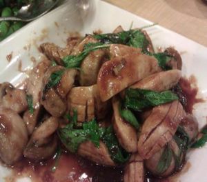 wheat gluten dish with mushrooms at Happy Veggie Garden in Rowland Heights