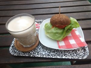 Chai latte and small glutenfree sandwich at Vital Cafe & Bistro  in Gyor