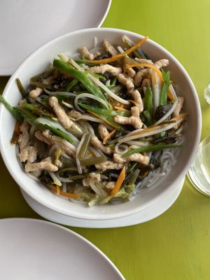 Rice noodle soup with veggies at Lotus Vegan Cuisine in Glasgow