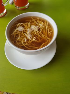 Chicken noodle soup at Lotus Vegan Cuisine in Glasgow