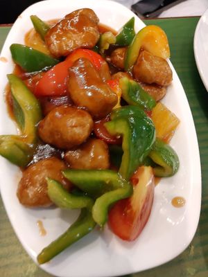 Sweet and sour chicken at Lotus Vegan Cuisine in Glasgow