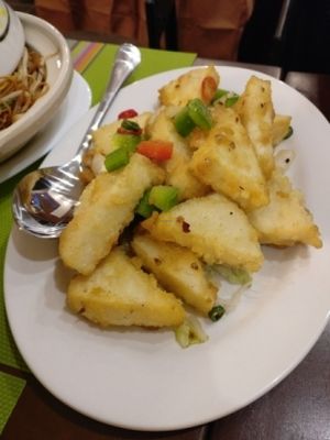 Salt and chilli tofu, crispy on the outside, soft in the middle, beautiful  at Lotus Vegan Cuisine in Glasgow