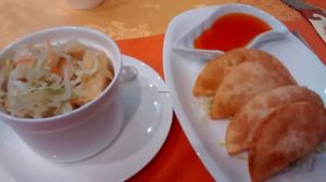 Two starters for me! Deep fried tofu, and dumplings at Lotus Vegan Cuisine in Glasgow