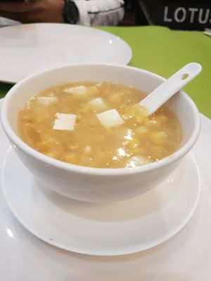 Tofu and sweetcorn soup at Lotus Vegan Cuisine in Glasgow