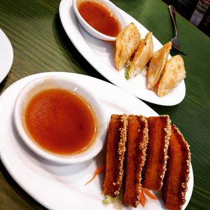 Prawn toast & dumplings at Lotus Vegan Cuisine in Glasgow