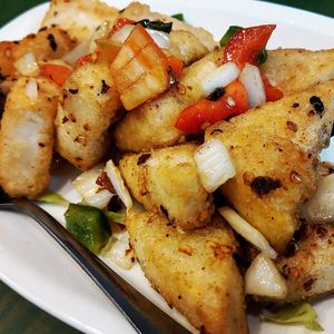Salt chilli tofu at Lotus Vegan Cuisine in Glasgow