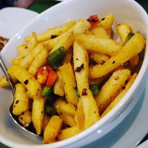 Salt chilli chips! at Lotus Vegan Cuisine in Glasgow