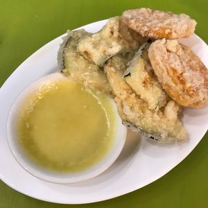 Deep fried veg with salad cream?! at Lotus Vegan Cuisine in Glasgow