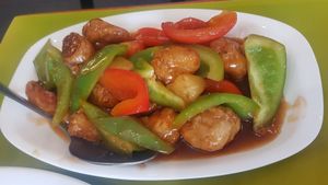 Sweet and sour chicken at Lotus Vegan Cuisine in Glasgow