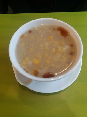 Chicken and sweetcorn soup at Lotus Vegan Cuisine in Glasgow