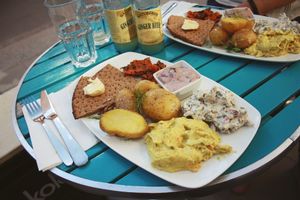 Easter plate with veganized Swedish delicacies!  at Los Vegos in Uppsala