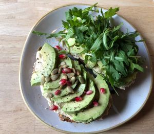 Avocado toast with creamy hummus  at Madam Bakster in Ghent