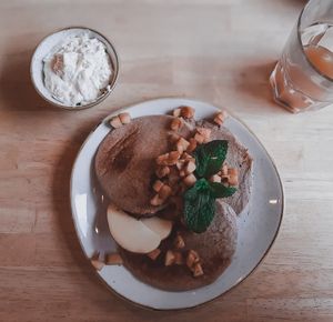 Buckwheat pancakes with whipped cream and sirup at Madam Bakster in Ghent