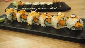 Mix 7 Spices & G-Ken Floss Inside-Out Roll - RM10 (as of 2017) - roll with cucumber, carrot, 7 spices herbs and G-ken floss at SUPE Vegan - Gurney Plaza in Penang