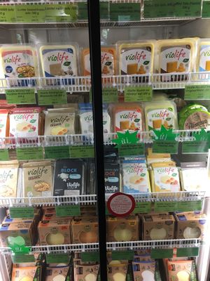 vegan cheese at Bio Barat in Budapest