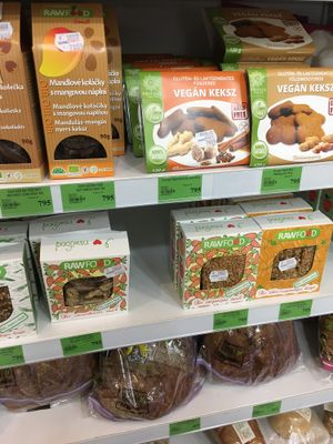 vegan cookies and crackers at Bio Barat in Budapest