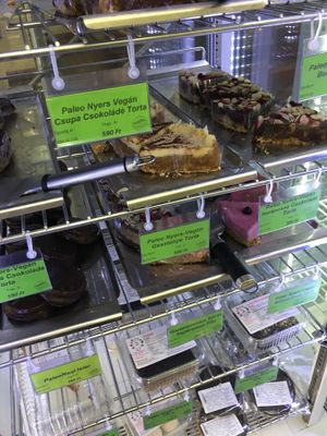 vegan slices and puddings at Bio Barat in Budapest