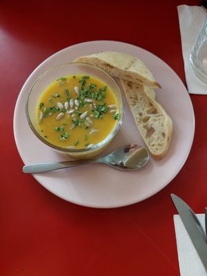 Soup entree at Le Myrha in Paris