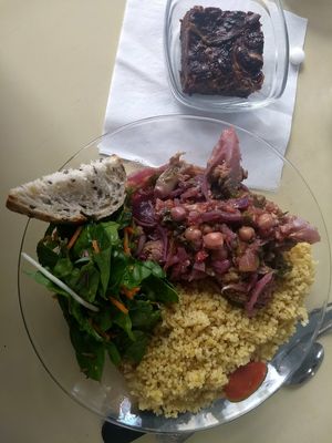 Dish of the day + desert at Le Myrha in Paris