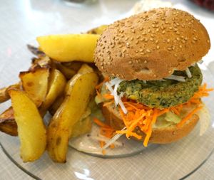 Burger + fries at Le Myrha in Paris