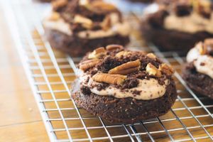 Bettie's Brownie all Dolled Up with brownie cream cheese frosting, brownie bits and pecans at Dolled Up Desserts in Hamilton
