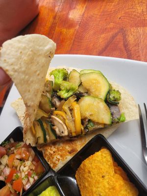 vegan quesadilla at Lazy Cat in Minca