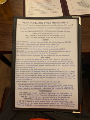 Vegan Menu at Casa Romana Italian Restaurant in Carlisle
