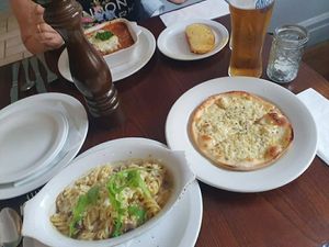 Vegan pasta bake and 'cheesy' garlic bread was to die for! at Casa Romana Italian Restaurant in Carlisle