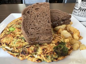 Vegan omelette with vegan cheese and toast  at My Diner in Melrose