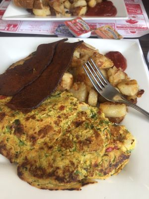 Vegan omelette and bacon  at My Diner in Melrose