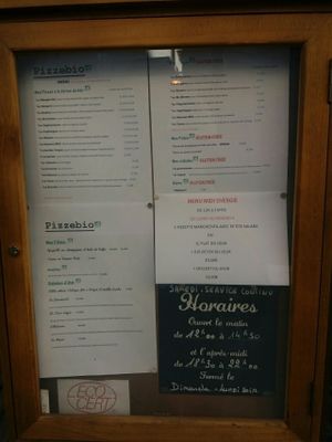menu at Pizzebio in Paris
