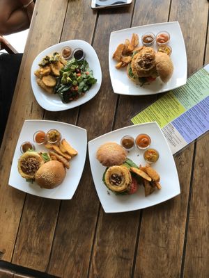 Vegan burgers & crispy tofu  at Taqueria Entre Zankas in Zihuatanejo