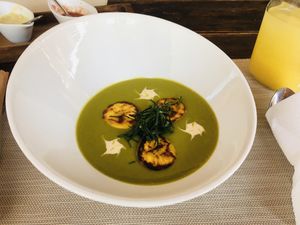 Sopa de espinaca, especial del día  at Taqueria Entre Zankas in Zihuatanejo