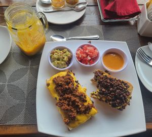 The remains of a mango smoothie and a good meal. at Taqueria Entre Zankas in Zihuatanejo