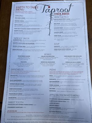 Menu on 6/26/2022  at Taproot Cider House in Traverse City