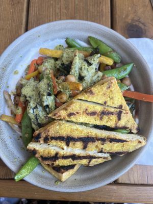 Yogi Bowl with addition of grilled tofu  at Taproot Cider House in Traverse City