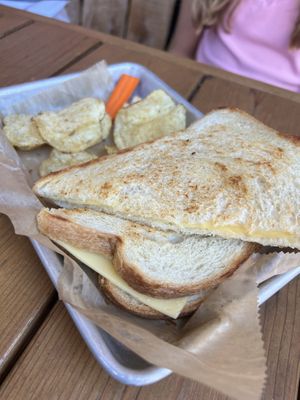 Kids menu vegan grilled cheese (waitress said they use Violife brand cheese)  at Taproot Cider House in Traverse City