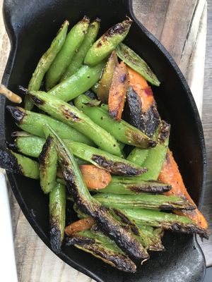 Fire roasted sugar snap peas and carrots  at Taproot Cider House in Traverse City