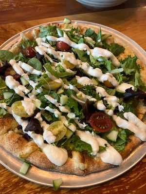‘Toumraider’ pizza with vegan mozzarella   at Taproot Cider House in Traverse City