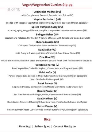Vegetarian and Vegan Menu at Indian Mehfil in Ipswich