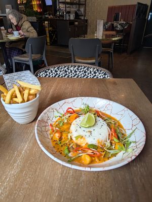Laksa coconut curry and seasoned fries at All Bar One in Sheffield