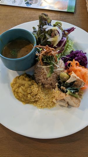 Lunch plate at Yidaki Cafe in Kobe