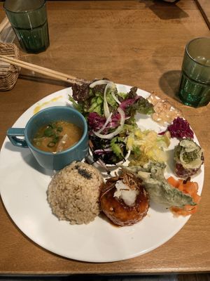 Meat ball rice set  at Yidaki Cafe in Kobe