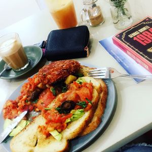 vegan brekkie + a hash brown  at Samadhi Whole Foods in Camden