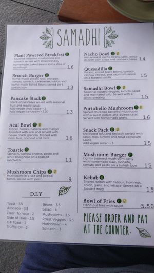 Menu at Samadhi Whole Foods in Camden