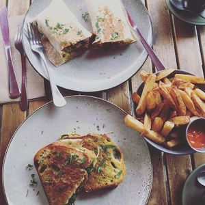 Seitan kebab, toastie and chips at Samadhi Whole Foods in Camden
