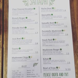 Samadhi menu at Samadhi Whole Foods in Camden