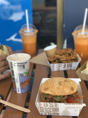 Mushroom burger and mushrooms chips 💕💕 at Samadhi Whole Foods in Camden